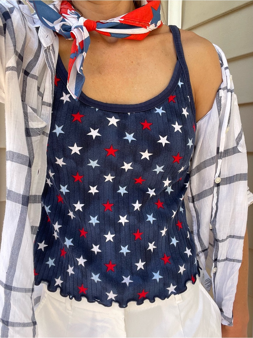 Old Navy Navy 🇺🇸 Ribbed Star Tank Top with Red & White Stars